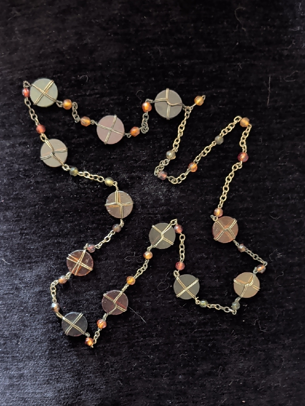 Vintage Gold-Tone Station Necklace with Multicolor Bead Accents